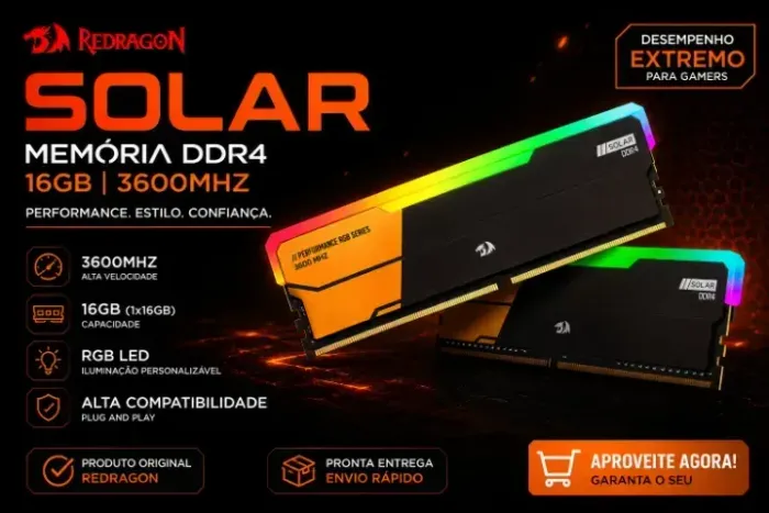 Memória RAM GAMER 16(2x) DDR4 3600MHz RGB - RED DRAGON - Excelente Estado!