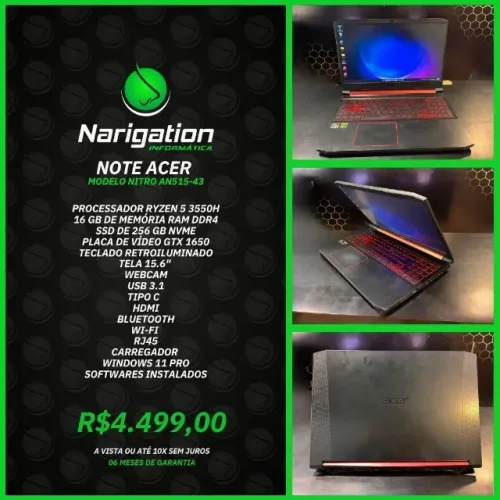 Notebook Acer Nitro AN515 GTX 1650 16gb RAM DDR4 Ryzen 5 3550 SSD 256gb Nvme