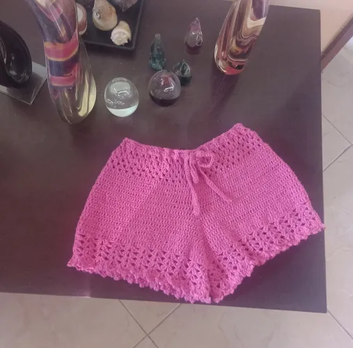 Short de crochê feminino rosa 5 a 6 anos