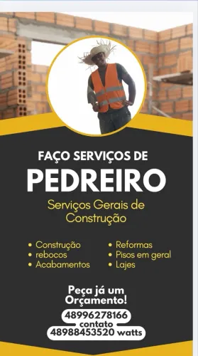 Precisando de pedreiro, me chame para um orçamento
