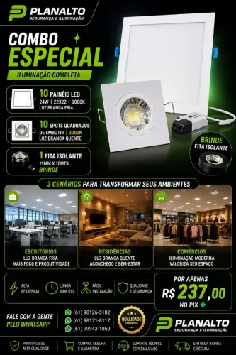 COMBO, Painel de led 18w 220v 22x22 + 10 Spot de led 5w 6500k+ Fita isolante de BRINDE