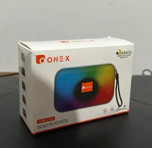 Caixa De Som Bluetooth Portátil ONE-X Led RGB Rádio FM USB Nova Na Caixa