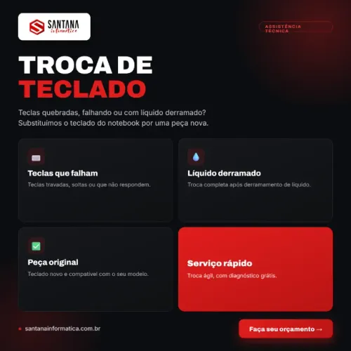 Troca de Teclado de Notebook em Santos - Garantia de 1 Ano
