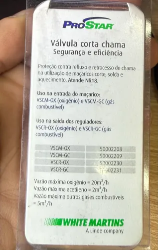 Válvula seca P/ Maçarico 20m3/h corta chama