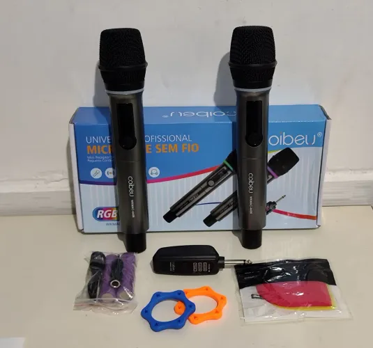 Microfones Dinâmico Sem Fio Duplo Profissional Recarregável Uhf Recarregável