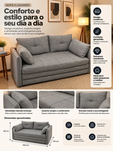 Sofá retrátil de dois lugares