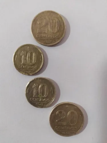 4 Moedas Antigas 1947 1948 1949 1950 10 e 20 Centavos