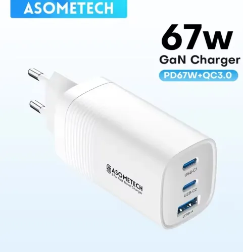 Carregador Asometch 67w GaN 3 portas