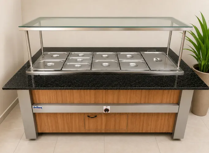 Buffet térmico Self-service marca Frilux com Granito e Vidro