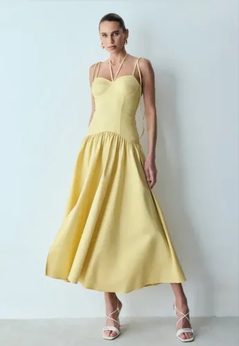 Vestido Midi Zen Oficial Amarelo Manteiga Original - Novo Na Etiqueta