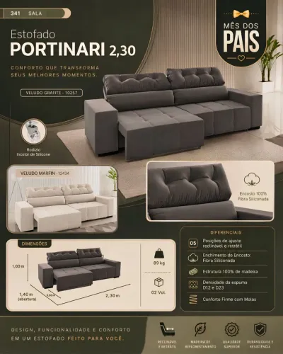 Estofado portinari retrátil e reclinável , à pronta entrega