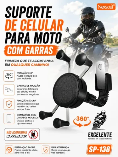 Suporte de celular para moto com garras 