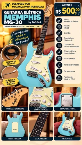 Guitarra Elétrica Memphis by Tagima MG-30 Azul Claro