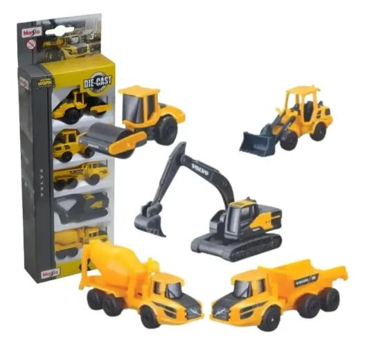 Kit 5 Miniaturas Construção Volvo Maisto Caminhão Escavadeira Metal 1:64 Novo e Lacrado