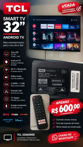 SMART TV TCL 32" ANDROID TV - MODELO 32S6500S