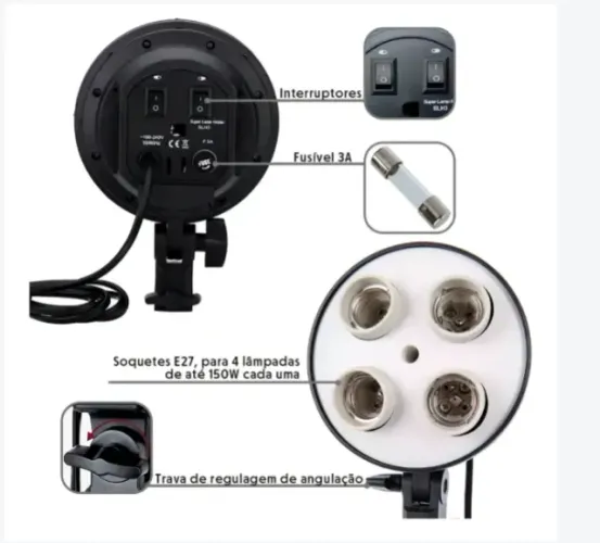 kit completo de iluminação profissional para Estúdio Fotográfico e Vídeo.