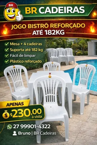 jogo 4 cadeira com 1 mesa 70x70 reforçada 182kg