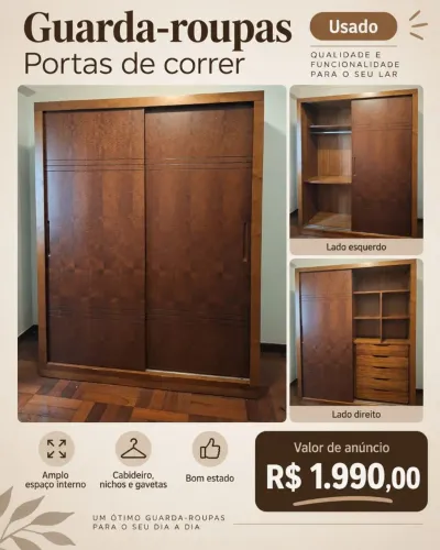 Guarda-Roupas de Madeira Portas de Correr