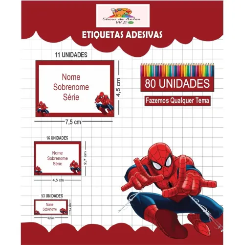 Kit Etiquetas Escolares Personalizadas - 80 Und | Qualquer Tema