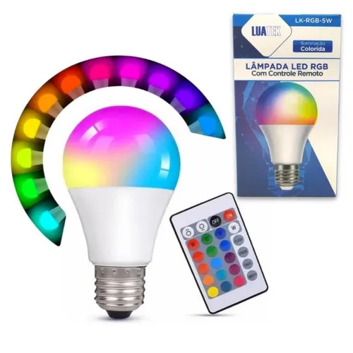 Lâmpada Led RGB 7W Bulbo + Controle Colorida Bivolt