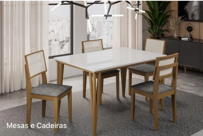Mesa de Jantar 4 Cadeiras Nala Madeira Maciça t54