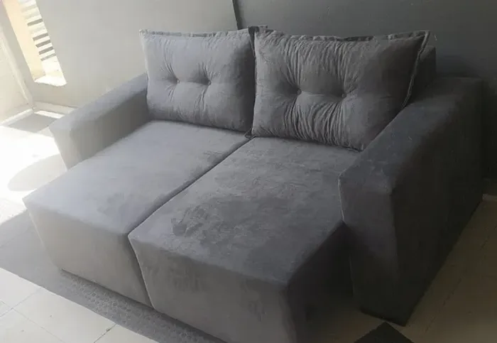 Sofá Retrátil 2 metros suede cinza