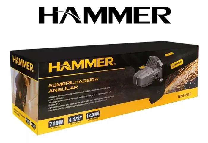 Esmerilhadeira e Lixadeira Angular 4.1/2 Pol 115Mm 710W da Hammer 220V
