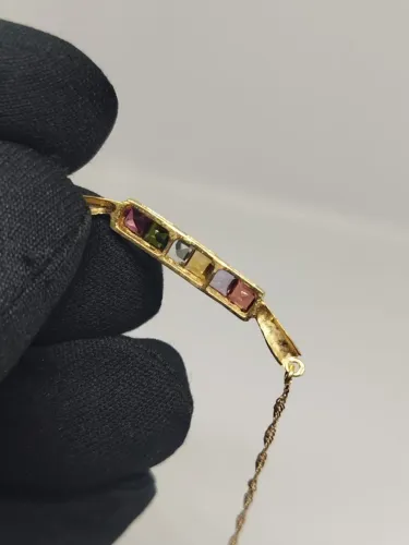 corrente com pingente fixo , pedras coloridas, em ouro 18k750 - 43,5cm