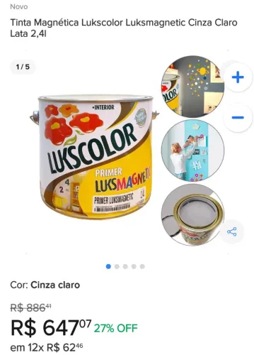 Tinta Magnética Lukscolor Luksmagnetic Cinza Claro 2,4L