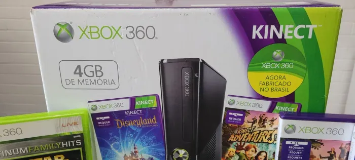 Xbox Original, vídeo game para crianças com 2 controles, Kinect e 04 jogos