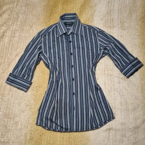 Camisa 3/4 listrada em algodão 