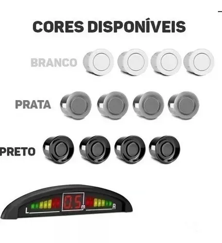 Kit Sensor de Ré estacionamento 18mm universal preto, prata ou branco