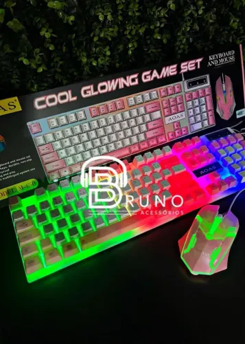 Kit Teclado E Mouse Gamer RGB Rosa