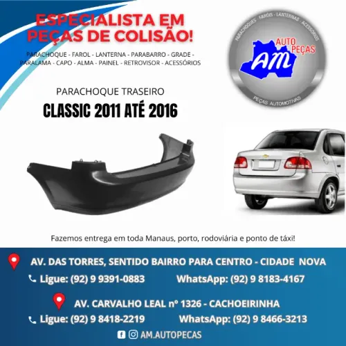 parachoque traseiro classic 2011 a 2016