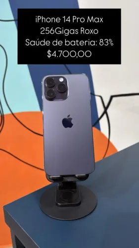 iPhone 14 Pro Max / 256GB / Roxo / Saúde de bateria 83% / R$ 4.700,00