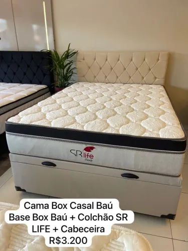 Cama Box Casal Baú - Base Box Baú + Colchão SR Life Novo + Cabeceira Top - ENTREGAMOS 