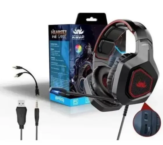 Fone de ouvido Gamer over-ear gamer Knup KP-488 preto e azul, PERGUNTAS *.