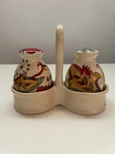 Saleiro e Pimenteiro em Cerâmica Decorada
