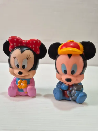 2 Bonecos Baby Disney Antigos - Mickey e Minnie Azul e Rosa