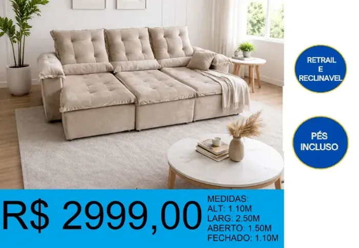 SOFA RECLINAVEL - DISPONIVEL EM 2 CORES = RECEBA EM ATE 72H