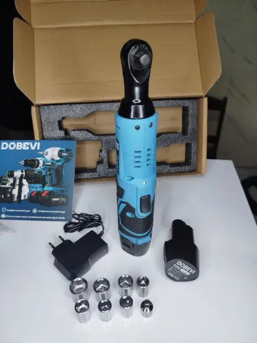 Chave Catraca Elétrica 12V Bivolt - LED, 200RPM/50Nm, Vel.Variável+Trava | Dupla Bat.