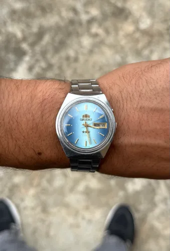 relógio orient 3 estrelas azul vintage automático