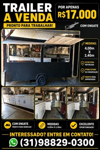 Trailer Food Truck 4x2,40m Pronto para Trabalhar