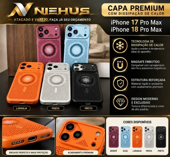 Capa Premium para iPhone 17 Pro Max / 18 Pro Max Magnética com Dissipação de Calor
