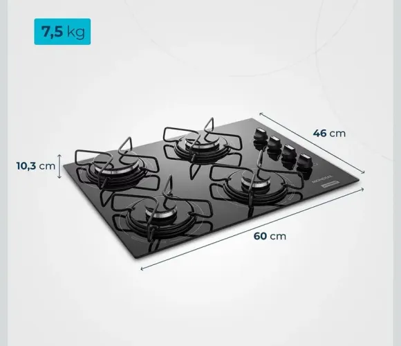 Cooktop MONDIAL a Gás, 4 Bocas, Preto/Inox, Bivolt - CTG-01