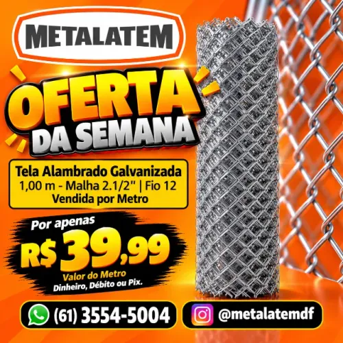 Tela Alambrado Galvanizada 1,00 m - Malha 2.1/2" | Fio 12 | Vendida por Metro