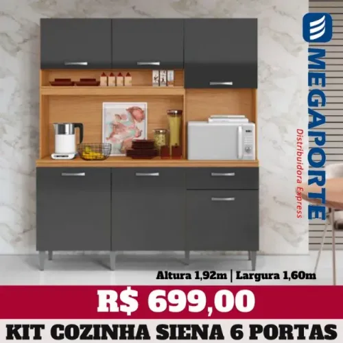 Armário de Cozinha 1,60m 6 Portas 1 Gaveta (Novo) Entrega Grátis!
