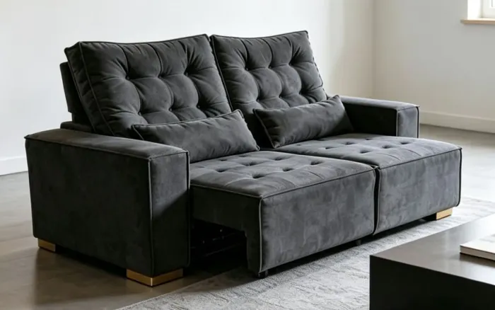 Sofá retrátil reclinável na cor cinza confortável e elegante perfeito para você