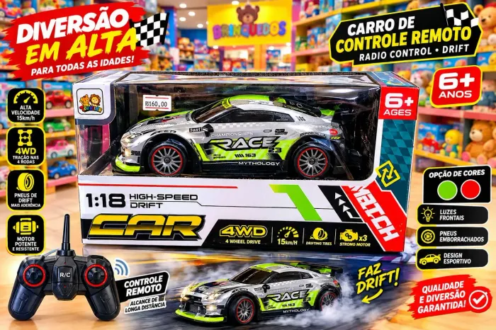 Carrinho de Controle Remoto High-Speed 4WD, projetado para manobras de corrida e Drift.