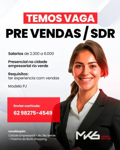 PRÉ VENDAS - R$2.3K - R$6.000 - PRESENCIAL - AV RIO VERDE - *